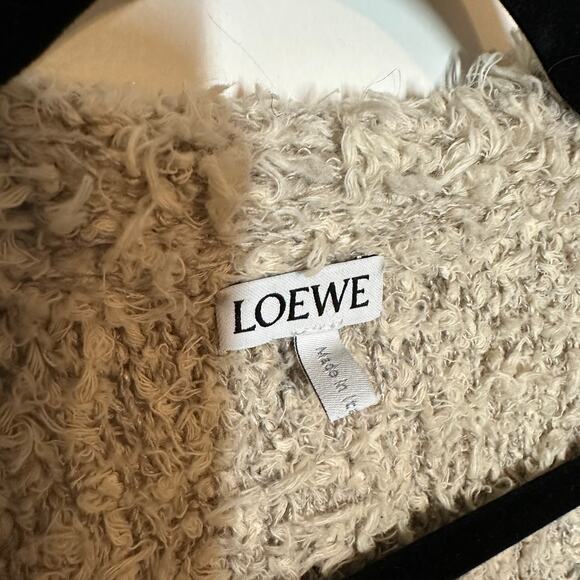 Loewe Men's Beige Yzzuf Cardigan Sweater Size XL Linen Wool Blend Shaggy Cream - Picture 5 of 16